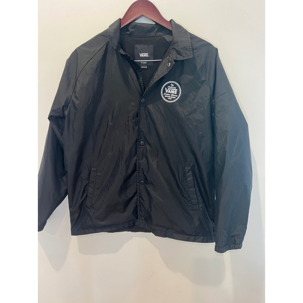 Vans Torrey Coach Jacket Youth XL Black Windbreaker Snap Front Graphic